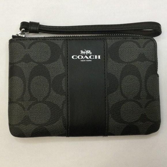 Coach Handbags - Coach NWT Authentic Corner Zip Wristlet signature PVC black/smoke